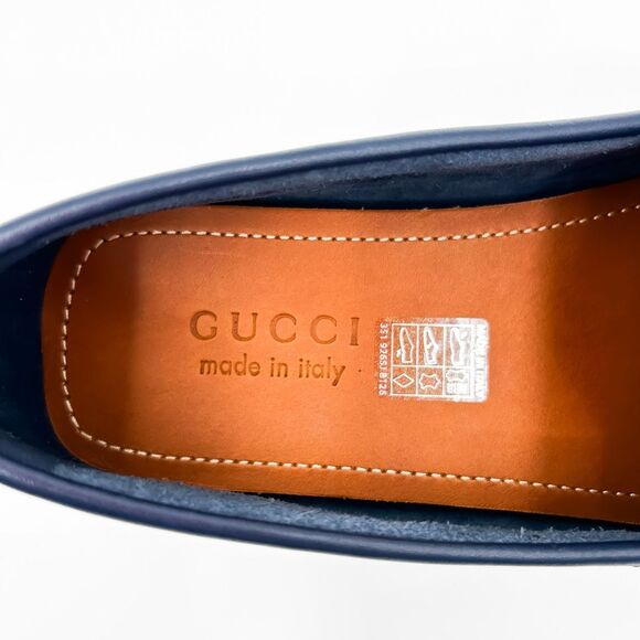 Gucci Interlocking GG Supreme Navy Leather Loafers Drivers New Size 10 - Picture 9 of 12